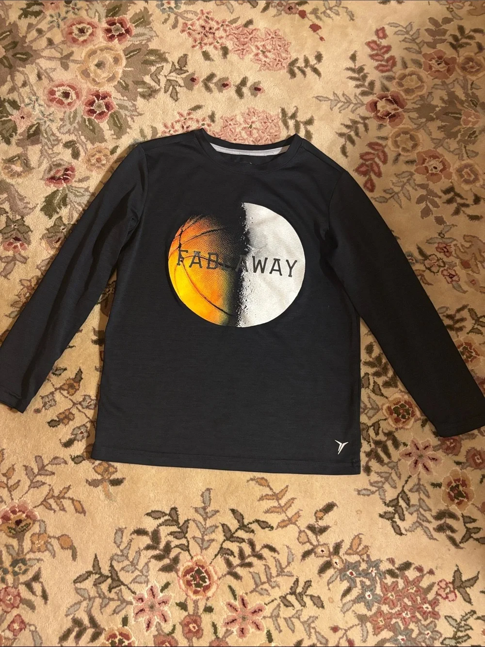 Old Navy Black Long-Sleeve Tee with Orange and White Graphic